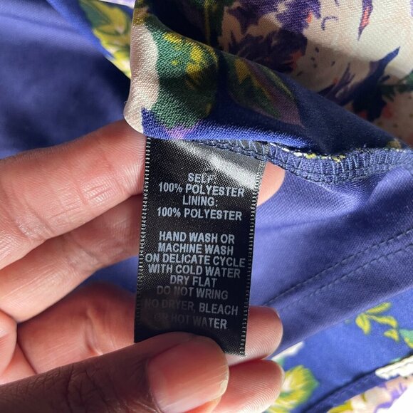 Lulus Blue Floral Long Sleeve Wrap Mini Dress Size M Made in USA - Picture 12 of 13